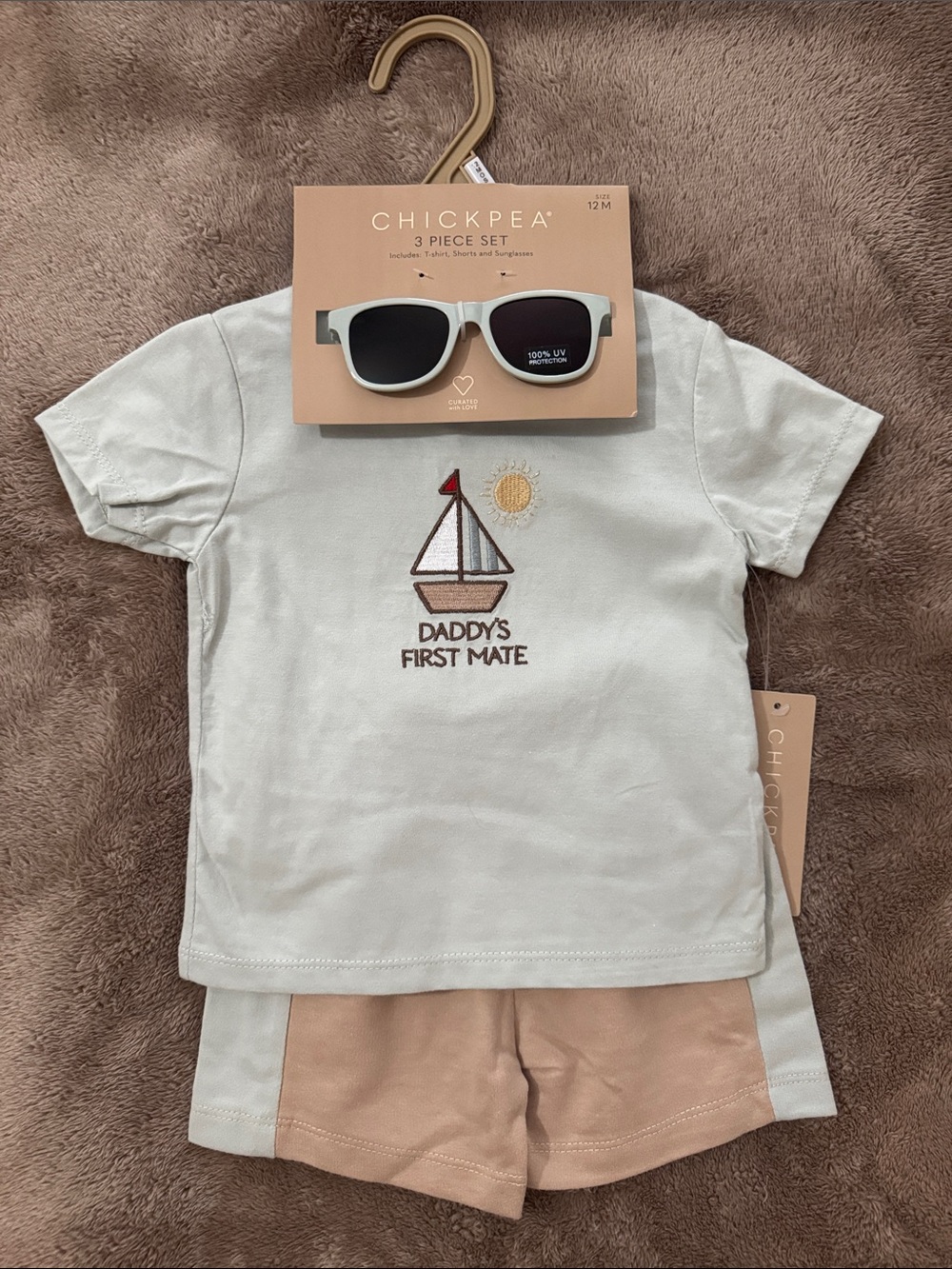 chick pea Cream & Tan 'Daddy's First Mate' Tee and Shorts Set with Sunglasses